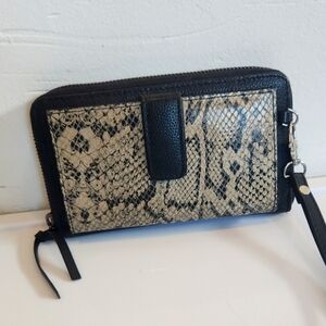 Rachel Roy Black And Snake Skin Wristlet Purse
